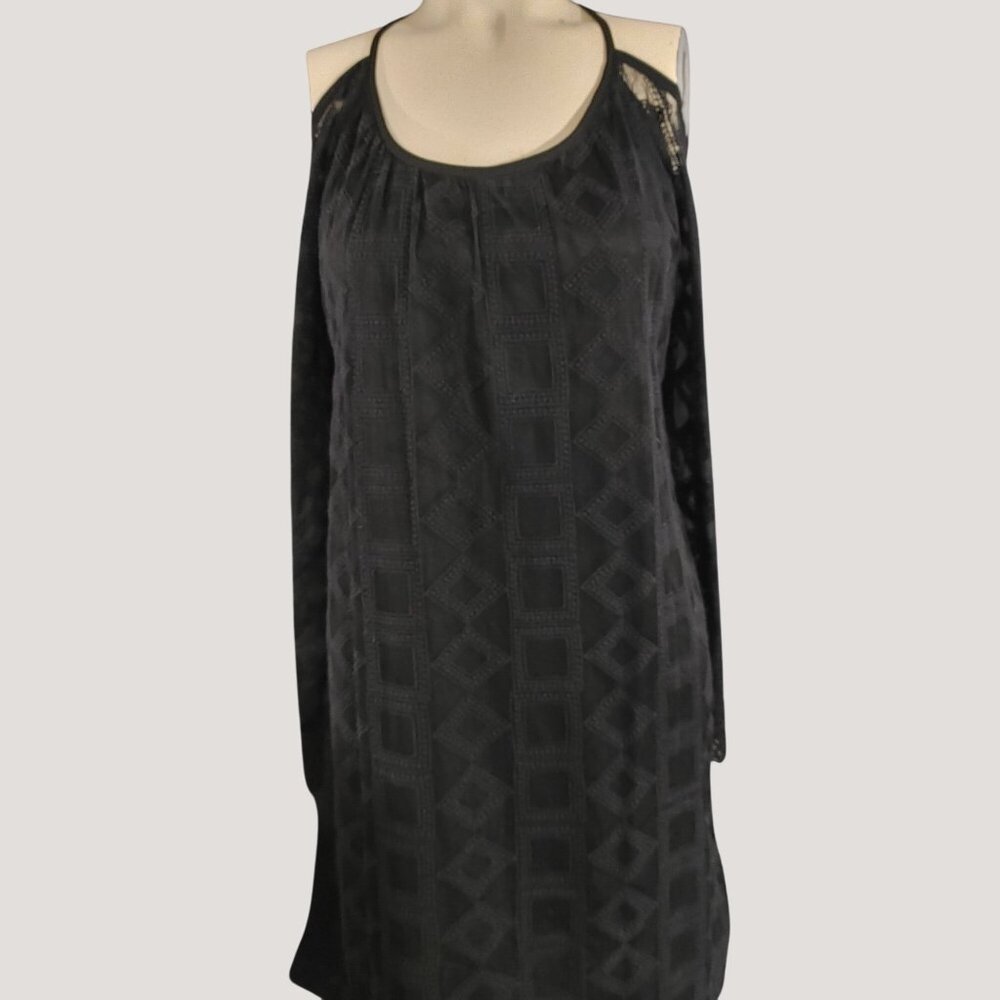 Black Lace Cold Shoulder Dress With Geometric Pattern